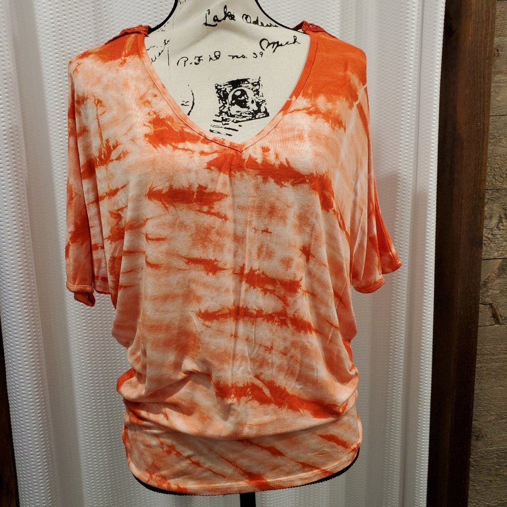 Olivia V-Neck Tie Dye Crochet Top Medium Stretch Soft USA Made Boho Blouse